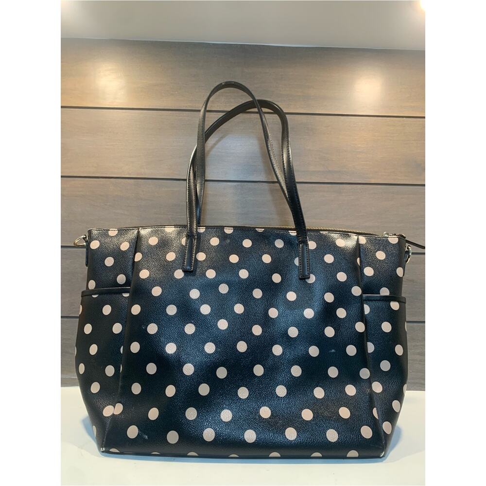 Kate Spade Adaira Wellesley Polka Dot Diaper Tote Bag Black Tan Preppy - Picture 8 of 16